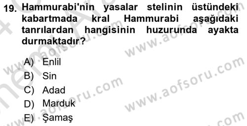 Eski Mezopotamya ve Mısır Tarihi Dersi 2023 - 2024 Yılı (Vize) Ara Sınav Soruları 19. Soru