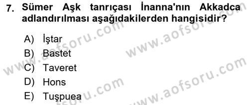 Eski Mezopotamya ve Mısır Tarihi Dersi 2023 - 2024 Yılı (Vize) Ara Sınav Soruları 7. Soru