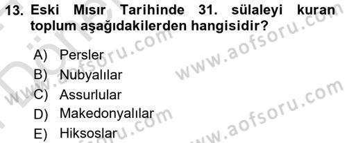 Eski Mezopotamya ve Mısır Tarihi Dersi 2023 - 2024 Yılı (Final) Dönem Sonu Sınav Soruları 13. Soru
