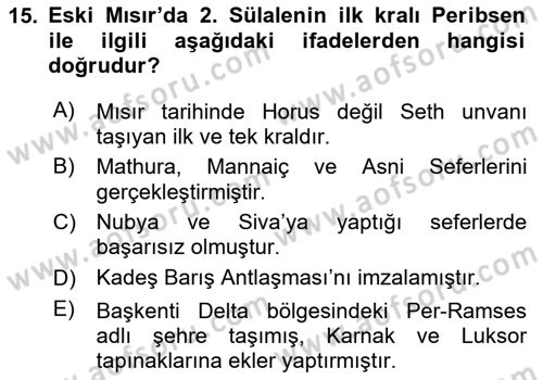 Eski Mezopotamya ve Mısır Tarihi Dersi 2023 - 2024 Yılı (Final) Dönem Sonu Sınav Soruları 15. Soru