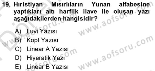 Eski Mezopotamya ve Mısır Tarihi Dersi 2023 - 2024 Yılı (Final) Dönem Sonu Sınav Soruları 19. Soru