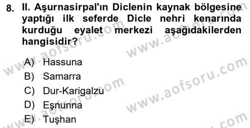 Eski Mezopotamya ve Mısır Tarihi Dersi 2023 - 2024 Yılı (Final) Dönem Sonu Sınav Soruları 8. Soru