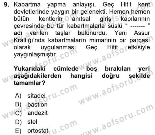 Eski Mezopotamya ve Mısır Tarihi Dersi 2023 - 2024 Yılı (Final) Dönem Sonu Sınav Soruları 9. Soru