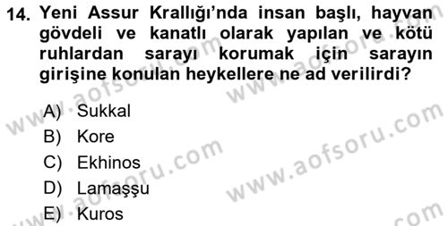 Eski Mezopotamya ve Mısır Tarihi Dersi 2023 - 2024 Yılı Yaz Okulu Sınav Soruları 14. Soru