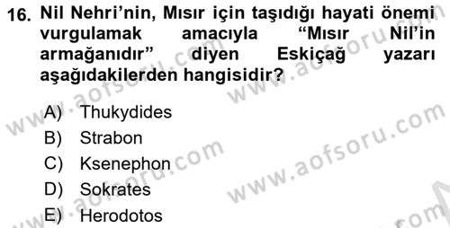 Eski Mezopotamya ve Mısır Tarihi Dersi 2023 - 2024 Yılı Yaz Okulu Sınav Soruları 16. Soru
