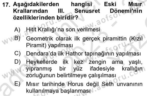 Eski Mezopotamya ve Mısır Tarihi Dersi 2023 - 2024 Yılı Yaz Okulu Sınav Soruları 17. Soru