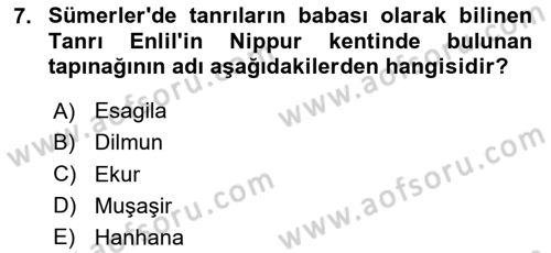 Eski Mezopotamya ve Mısır Tarihi Dersi 2023 - 2024 Yılı Yaz Okulu Sınav Soruları 7. Soru