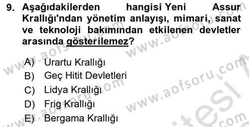 Eski Mezopotamya ve Mısır Tarihi Dersi 2023 - 2024 Yılı Yaz Okulu Sınav Soruları 9. Soru