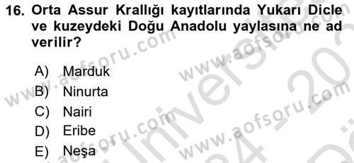 Eski Mezopotamya ve Mısır Tarihi Dersi 2024 - 2025 Yılı (Vize) Ara Sınav Soruları 16. Soru