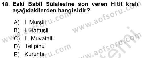 Eski Mezopotamya ve Mısır Tarihi Dersi 2024 - 2025 Yılı (Vize) Ara Sınav Soruları 18. Soru