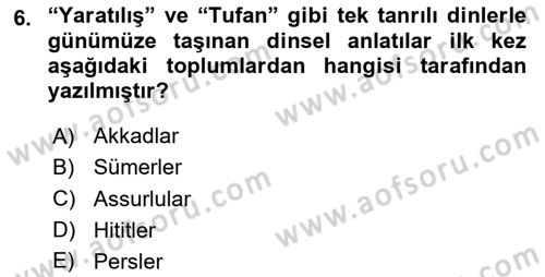 Eski Mezopotamya ve Mısır Tarihi Dersi 2024 - 2025 Yılı (Vize) Ara Sınav Soruları 6. Soru