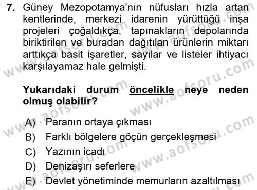Eski Mezopotamya ve Mısır Tarihi Dersi 2024 - 2025 Yılı (Vize) Ara Sınav Soruları 7. Soru