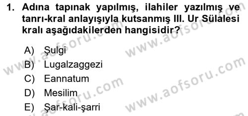 Eski Mezopotamya ve Mısır Tarihi Dersi 2024 - 2025 Yılı (Final) Dönem Sonu Sınav Soruları 1. Soru
