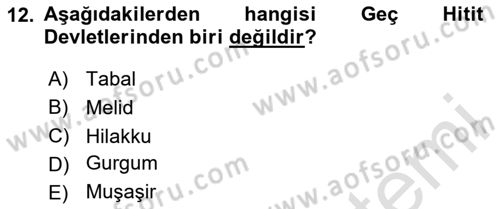 Eski Mezopotamya ve Mısır Tarihi Dersi Dönem Sonu Sınavı Deneme Sınav Soruları 12. Soru