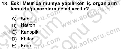 Eski Mezopotamya ve Mısır Tarihi Dersi 2024 - 2025 Yılı (Final) Dönem Sonu Sınav Soruları 13. Soru