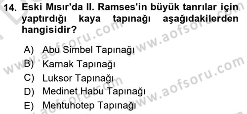 Eski Mezopotamya ve Mısır Tarihi Dersi 2024 - 2025 Yılı (Final) Dönem Sonu Sınav Soruları 14. Soru