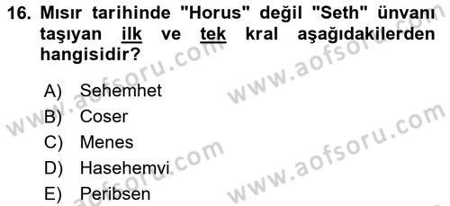 Eski Mezopotamya ve Mısır Tarihi Dersi 2024 - 2025 Yılı (Final) Dönem Sonu Sınav Soruları 16. Soru