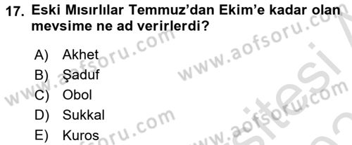 Eski Mezopotamya ve Mısır Tarihi Dersi Dönem Sonu Sınavı Deneme Sınav Soruları 17. Soru