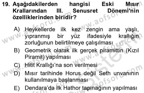 Eski Mezopotamya ve Mısır Tarihi Dersi 2024 - 2025 Yılı (Final) Dönem Sonu Sınav Soruları 19. Soru