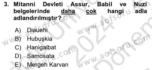 Eski Mezopotamya ve Mısır Tarihi Dersi 2024 - 2025 Yılı (Final) Dönem Sonu Sınav Soruları 3. Soru