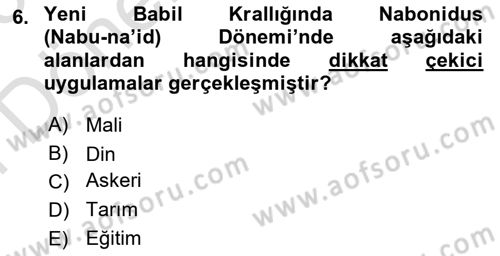 Eski Mezopotamya ve Mısır Tarihi Dersi 2024 - 2025 Yılı (Final) Dönem Sonu Sınav Soruları 6. Soru