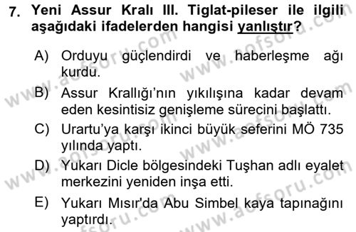 Eski Mezopotamya ve Mısır Tarihi Dersi 2024 - 2025 Yılı (Final) Dönem Sonu Sınav Soruları 7. Soru