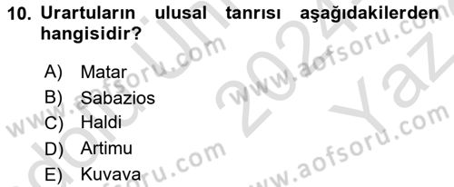 Eski Mezopotamya ve Mısır Tarihi Dersi 2024 - 2025 Yılı Yaz Okulu Sınav Soruları 10. Soru