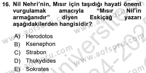 Eski Mezopotamya ve Mısır Tarihi Dersi 2024 - 2025 Yılı Yaz Okulu Sınav Soruları 16. Soru