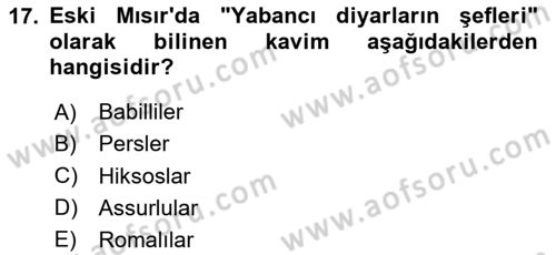 Eski Mezopotamya ve Mısır Tarihi Dersi 2024 - 2025 Yılı Yaz Okulu Sınav Soruları 17. Soru
