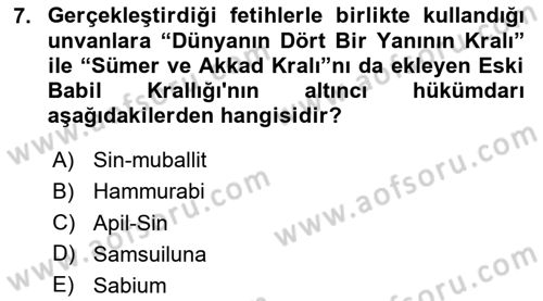Eski Mezopotamya ve Mısır Tarihi Dersi 2024 - 2025 Yılı Yaz Okulu Sınav Soruları 7. Soru