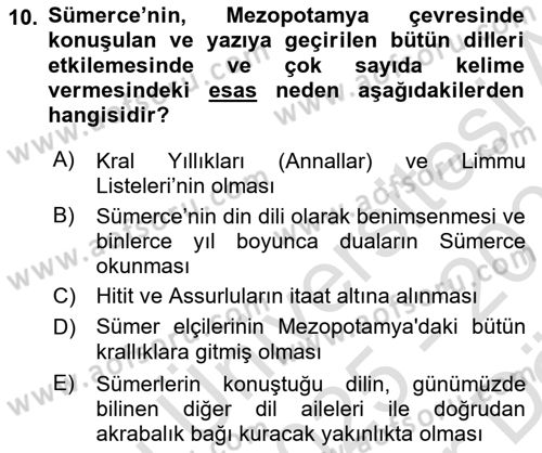 Eski Mezopotamya ve Mısır Tarihi Dersi 2025 - 2026 Yılı (Vize) Ara Sınav Soruları 10. Soru