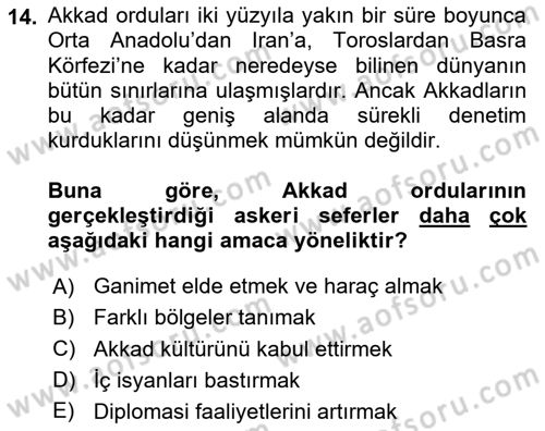 Eski Mezopotamya ve Mısır Tarihi Dersi 2025 - 2026 Yılı (Vize) Ara Sınav Soruları 14. Soru