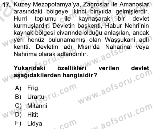Eski Mezopotamya ve Mısır Tarihi Dersi 2025 - 2026 Yılı (Vize) Ara Sınav Soruları 17. Soru