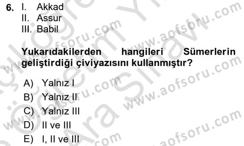 Eski Mezopotamya ve Mısır Tarihi Dersi 2025 - 2026 Yılı (Vize) Ara Sınav Soruları 6. Soru