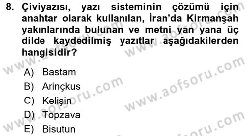 Eski Mezopotamya ve Mısır Tarihi Dersi 2025 - 2026 Yılı (Vize) Ara Sınav Soruları 8. Soru