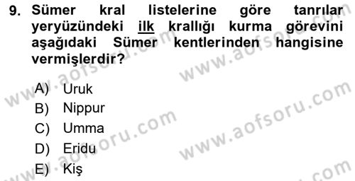 Eski Mezopotamya ve Mısır Tarihi Dersi 2025 - 2026 Yılı (Vize) Ara Sınav Soruları 9. Soru