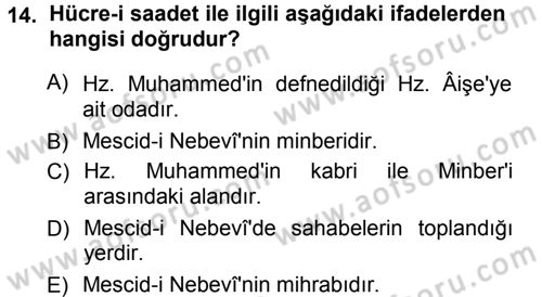 İslam Tarihi ve Medeniyeti 1 Dersi 2012 - 2013 Yılı (Vize) Ara Sınav Soruları 14. Soru