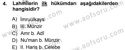 İslam Tarihi ve Medeniyeti 1 Dersi 2012 - 2013 Yılı (Vize) Ara Sınav Soruları 4. Soru