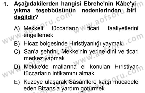 İslam Tarihi ve Medeniyeti 1 Dersi 2012 - 2013 Yılı (Final) Dönem Sonu Sınav Soruları 1. Soru