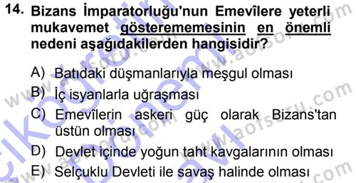 İslam Tarihi ve Medeniyeti 1 Dersi 2012 - 2013 Yılı (Final) Dönem Sonu Sınav Soruları 14. Soru