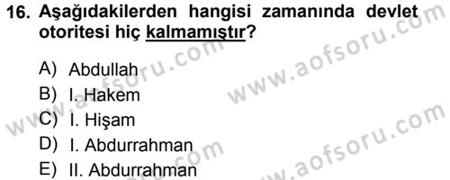 İslam Tarihi ve Medeniyeti 1 Dersi 2012 - 2013 Yılı (Final) Dönem Sonu Sınav Soruları 16. Soru