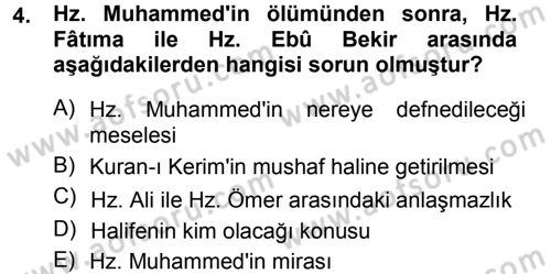 İslam Tarihi ve Medeniyeti 1 Dersi 2012 - 2013 Yılı (Final) Dönem Sonu Sınav Soruları 4. Soru