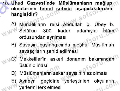 İslam Tarihi ve Medeniyeti 1 Dersi 2013 - 2014 Yılı (Vize) Ara Sınav Soruları 10. Soru