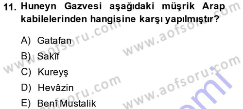 İslam Tarihi ve Medeniyeti 1 Dersi Ara Sınavı Deneme Sınav Soruları 11. Soru