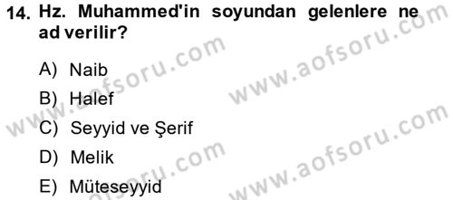 İslam Tarihi ve Medeniyeti 1 Dersi Ara Sınavı Deneme Sınav Soruları 14. Soru