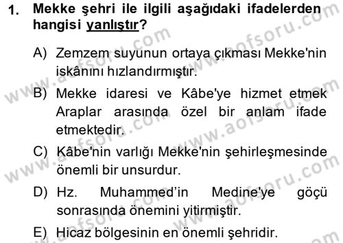 İslam Tarihi ve Medeniyeti 1 Dersi 2013 - 2014 Yılı (Final) Dönem Sonu Sınav Soruları 1. Soru
