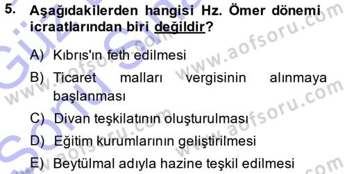 İslam Tarihi ve Medeniyeti 1 Dersi 2013 - 2014 Yılı (Final) Dönem Sonu Sınav Soruları 5. Soru