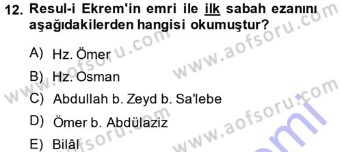 İslam Tarihi ve Medeniyeti 1 Dersi 2014 - 2015 Yılı (Vize) Ara Sınav Soruları 12. Soru