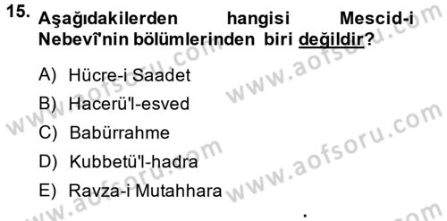 İslam Tarihi ve Medeniyeti 1 Dersi Ara Sınavı Deneme Sınav Soruları 15. Soru