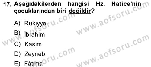 İslam Tarihi ve Medeniyeti 1 Dersi Ara Sınavı Deneme Sınav Soruları 17. Soru
